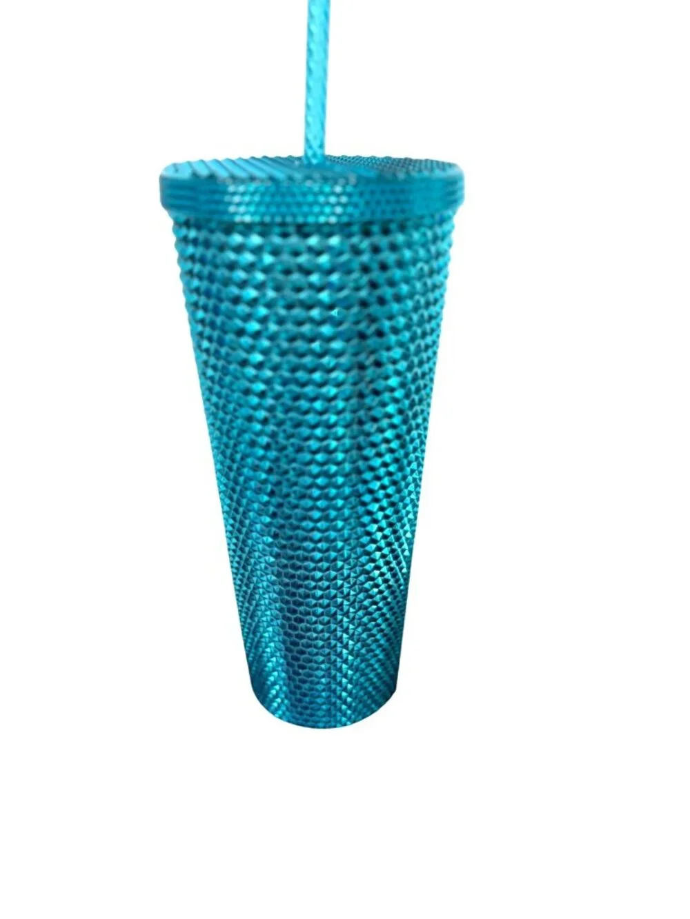 Starbucks Blue 24 oz Metallic Textured Tumbler Cup Mug Hot Cold With Straw